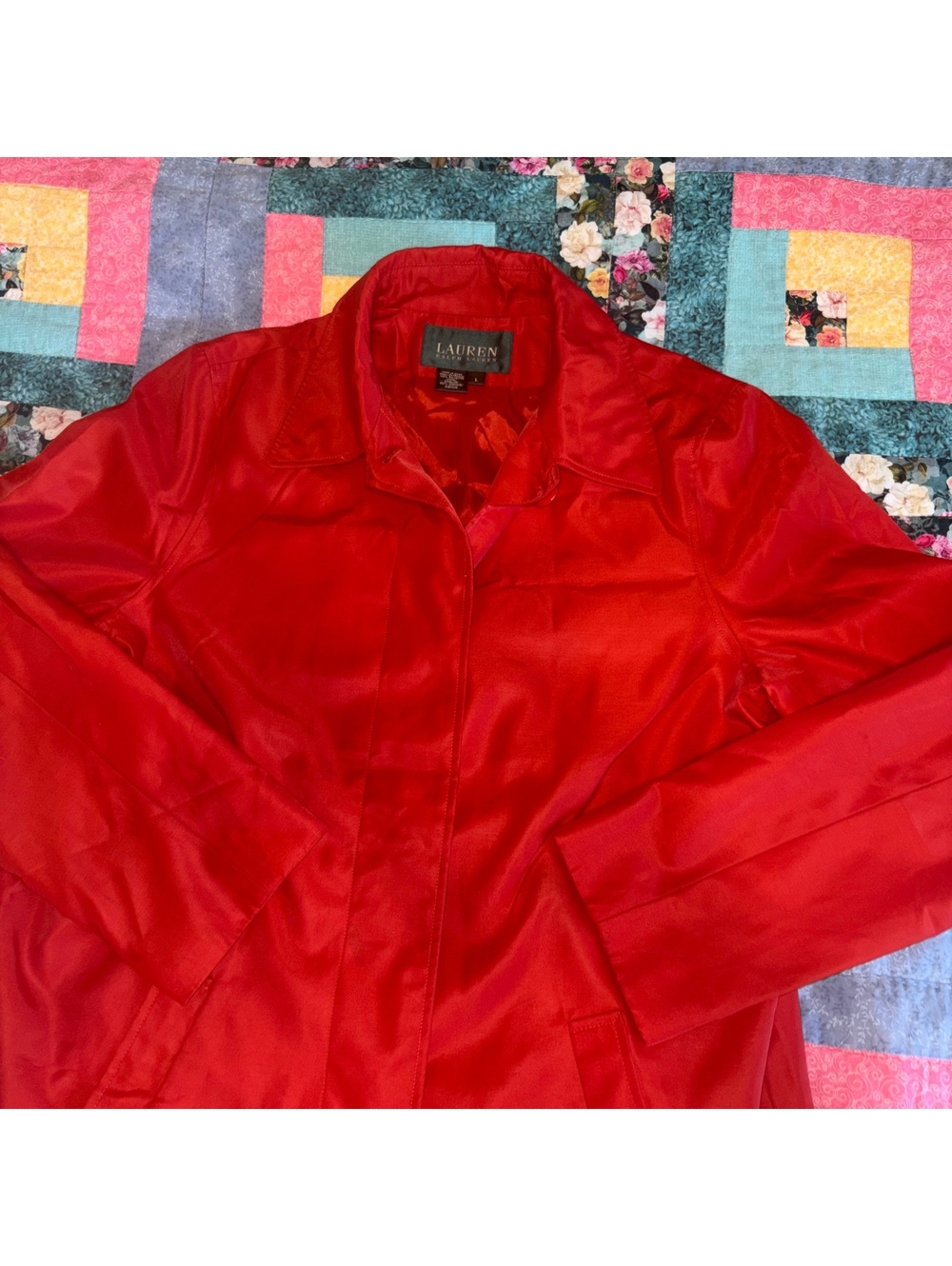 Lauren Ralph Lauren Vintage Red Polyester Trench Coat, Woman’s Size Large - Picture 5 of 9